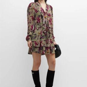 PAIGE Floral mini dress with Ruffle Detail S